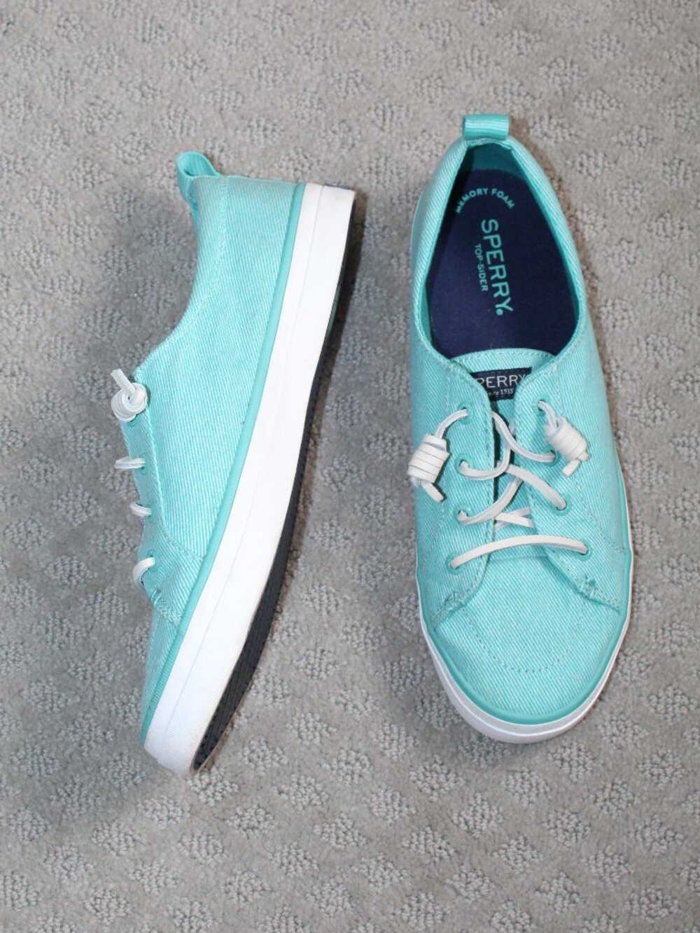 Sperry Size 8 Mint Green Canvas White Leather Laces Topsider Shoes